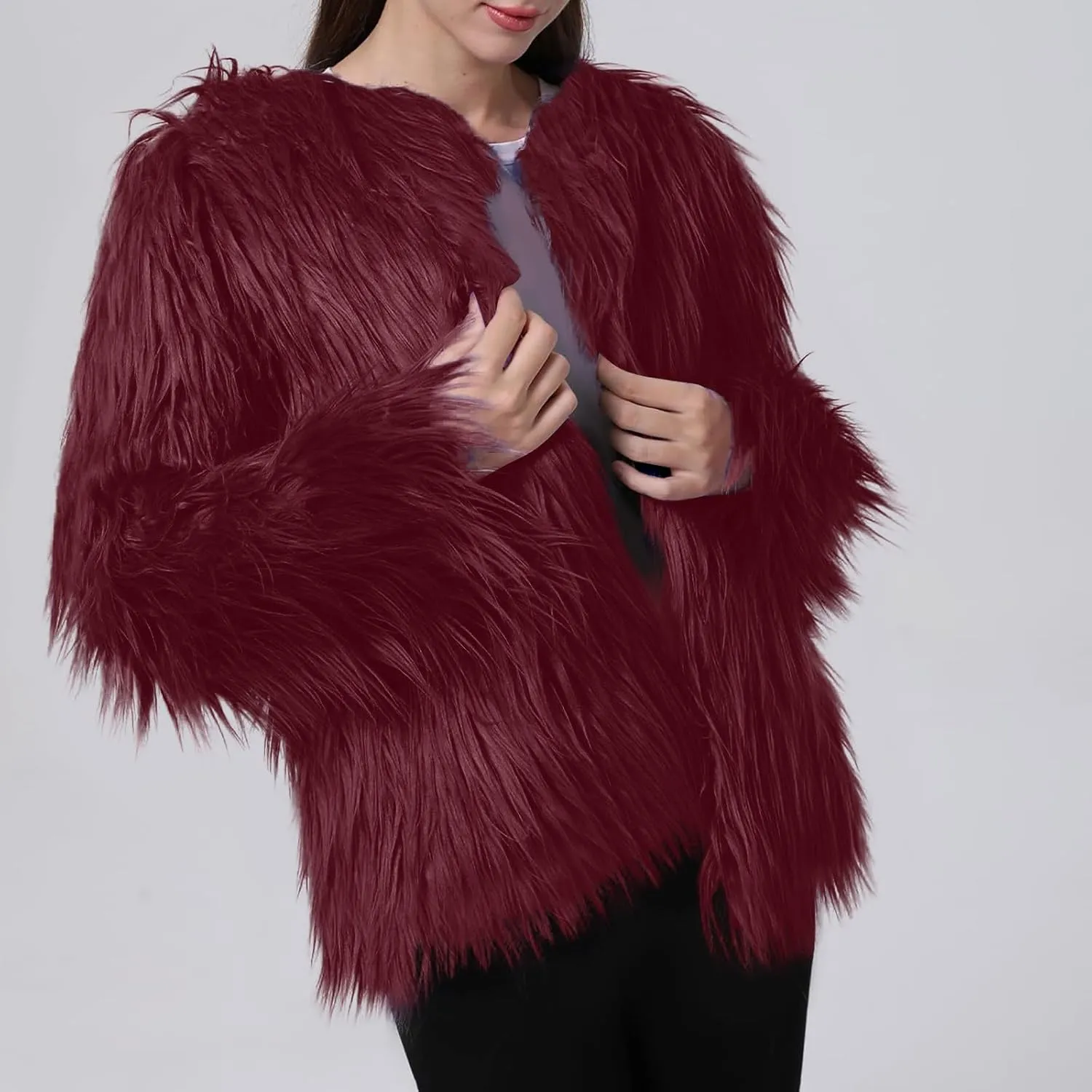 Womens Open Front Faux Fur Cardigan Winter Fashion Oversize Thermal Jackets Casual Long Sleeve Chunky Fuzzy Outwears