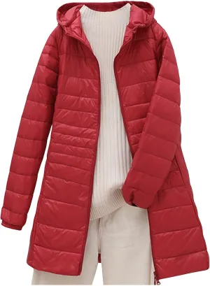 Womens Packable Puffer Jacket Winter Warm Lightweight Down Coat Zip Up Windproof Oversized Long Outerwear with Hood