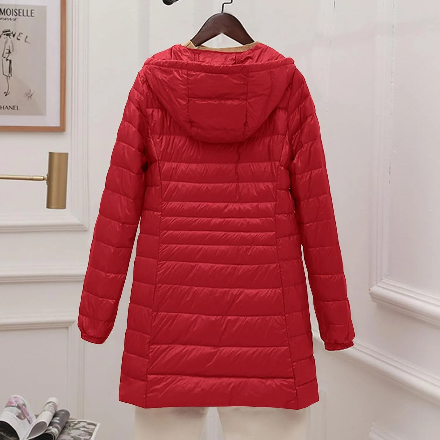 Womens Packable Puffer Jacket Winter Warm Lightweight Down Coat Zip Up Windproof Oversized Long Outerwear with Hood