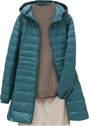 Womens Packable Puffer Jacket Winter Warm Lightweight Down Coat Zip Up Windproof Oversized Long Outerwear With Hood