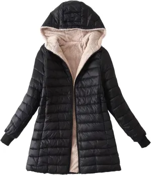 Womens Thickened Long Down Jacket Winter Down Outwear Hooded Puffer Jacket Basic Long Sleeve Blouse Winter Coat