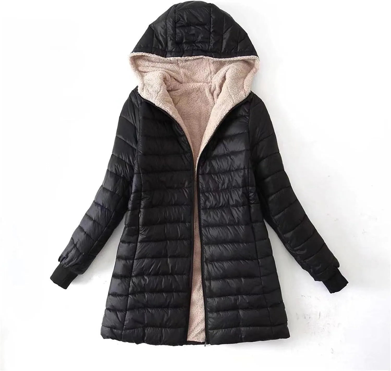 Womens Thickened Long Down Jacket Winter Down Outwear Hooded Puffer Jacket Basic Long Sleeve Blouse Winter Coat