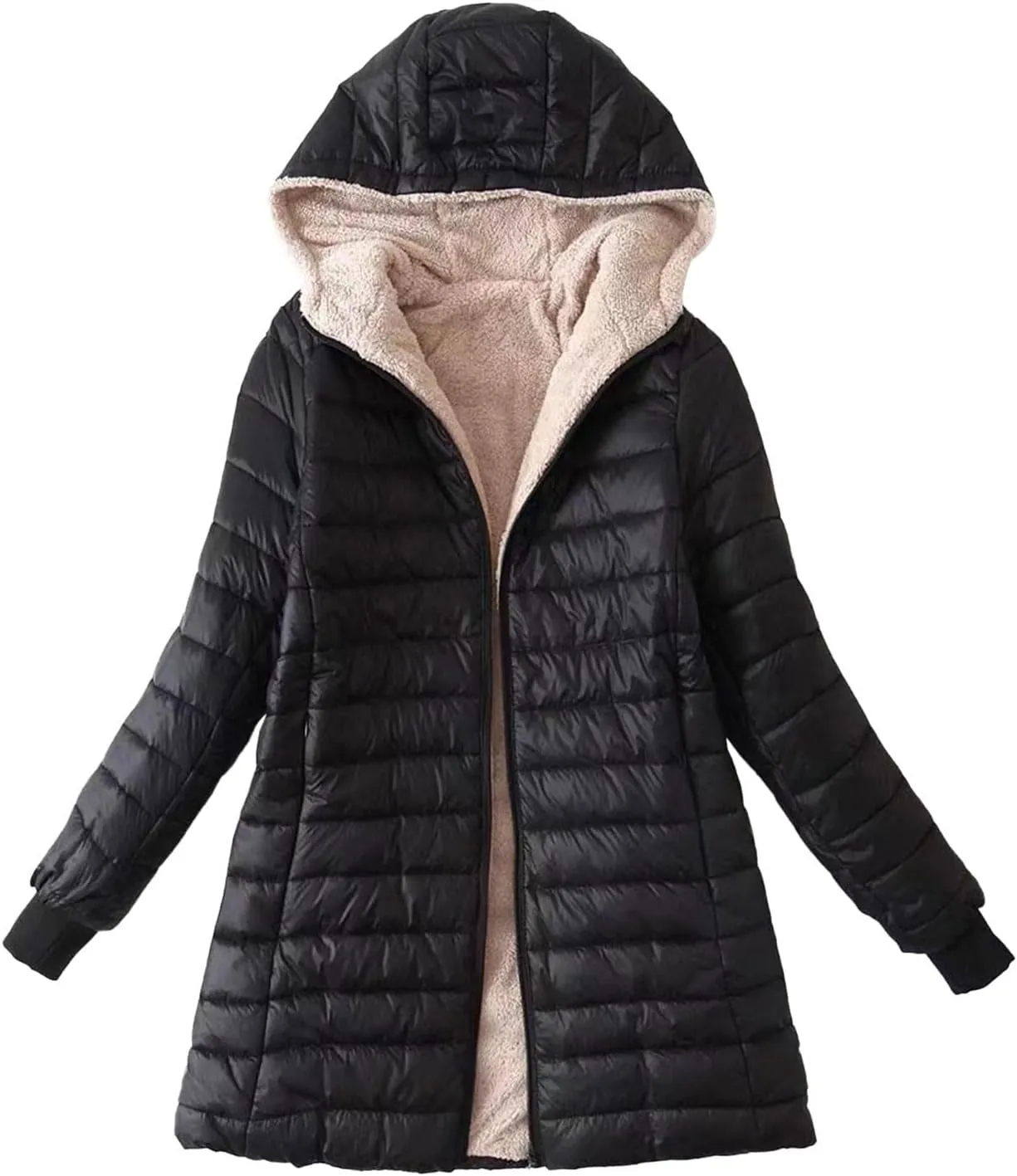 Womens Thickened Long Down Jacket Winter Down Outwear Hooded Puffer Jacket Basic Long Sleeve Blouse Winter Coat