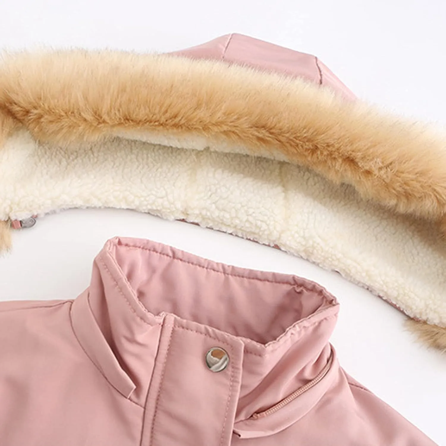 Womens Winter Coats Thickened Windproof Outerwear Warm Sherpa Lined Parkas Jacket with Fur Hood Plus Size Puffer Down